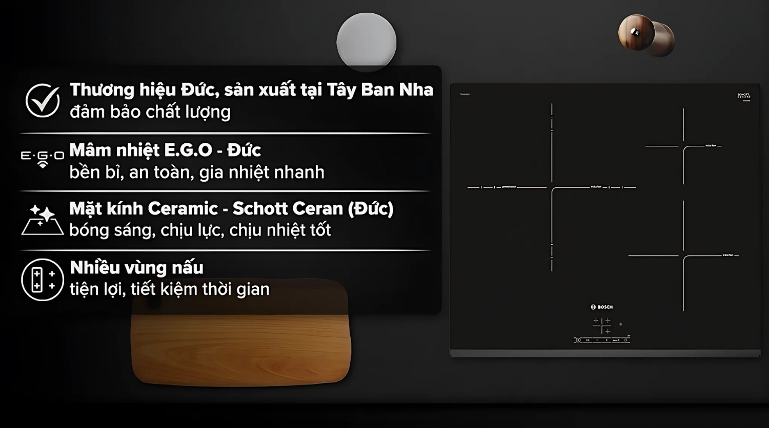 Bếp từ Bosch Serie 4 PID631BB1E là sự lựa chọn lý tưởng cho những căn bếp hiện đại