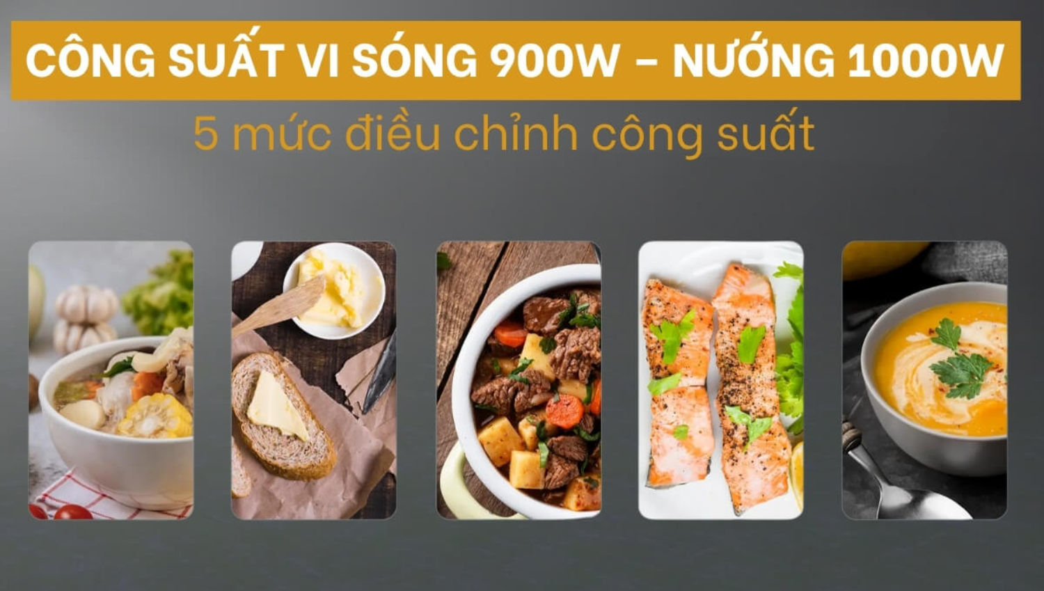 Lò có 5 mức công suất vi sóng điều chỉnh, giúp bạn dễ dàng lựa chọn phù hợp cho từng nhu cầu
