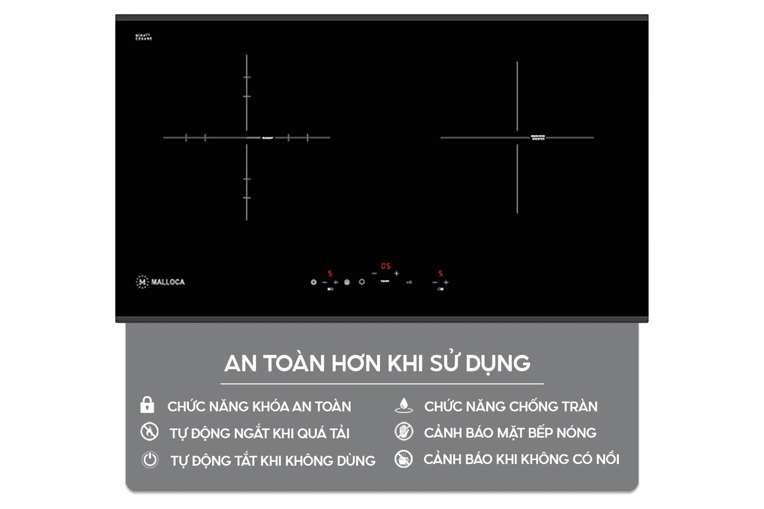 Bếp điện từ đôi Malloca MIR 772 được trang bị hàng loạt tính năng thông minh