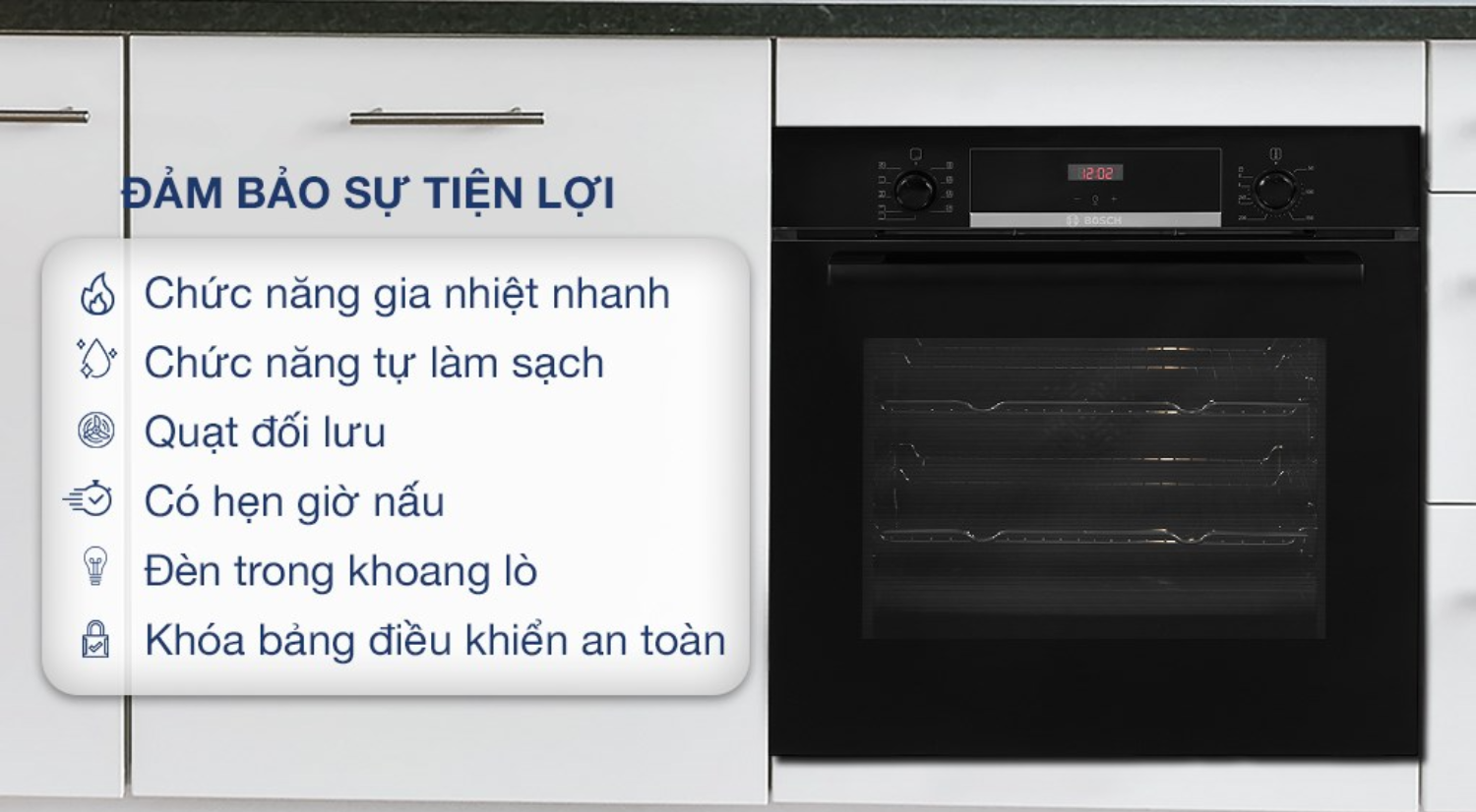 Lò nướng Bosch HBS534BB0B được thiết kế với các tính năng an toàn hàng đầu