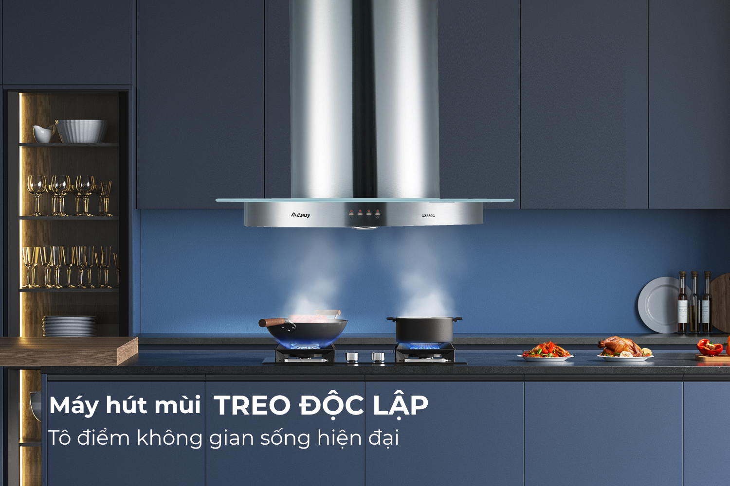 Thiết kế hình trụ treo trần – Tối ưu cho bếp đảo mở, tôn vinh tính thẩm mỹ