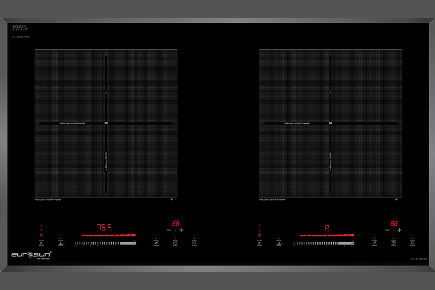 EU-T798Pro bếp từ đôi gồm 2 vùng nấu độc lập