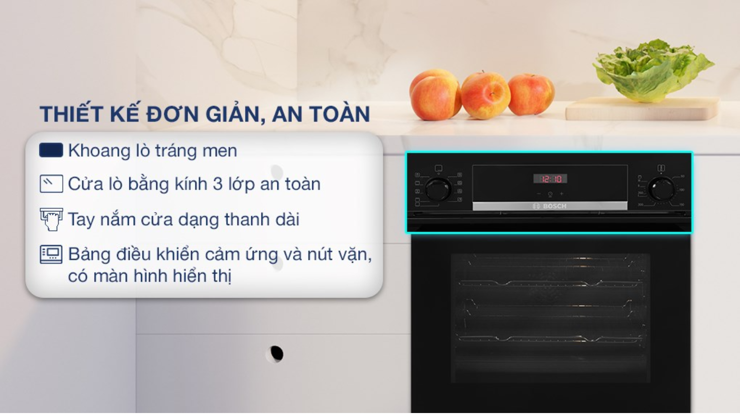 Lò nướng Bosch HBS534BB0B sở hữu ngôn ngữ thiết kế tối giản nhưng đảm bảo tiện ích