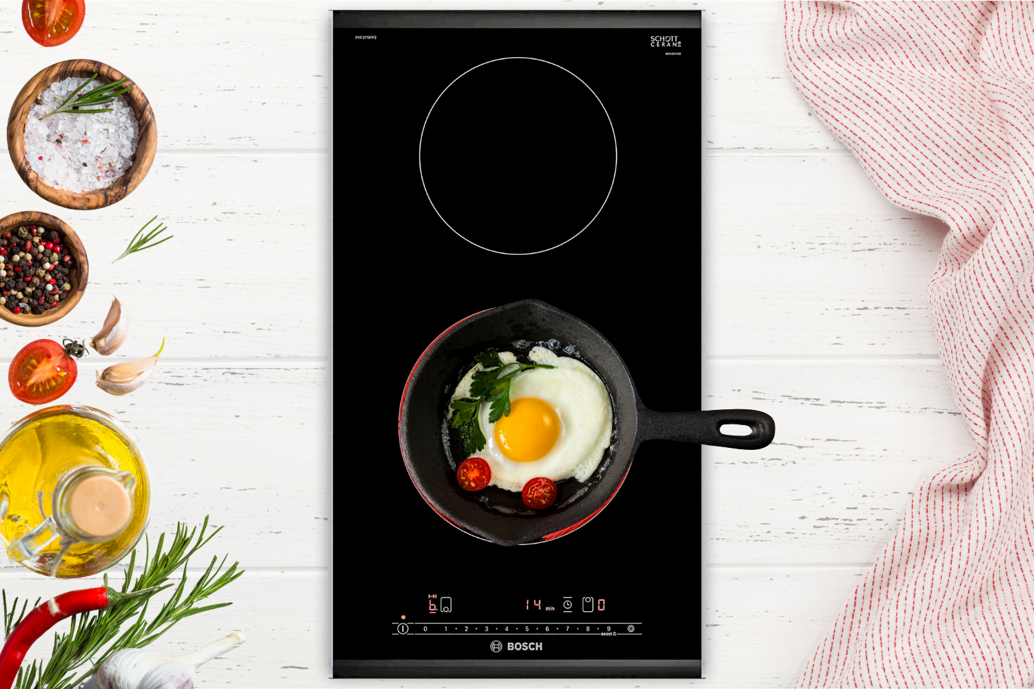 Bếp điện Bosch&nbsp;PKF375FP1E Serie 6 tương thích với tất cả các loại nồi chảo có đáy phẳng