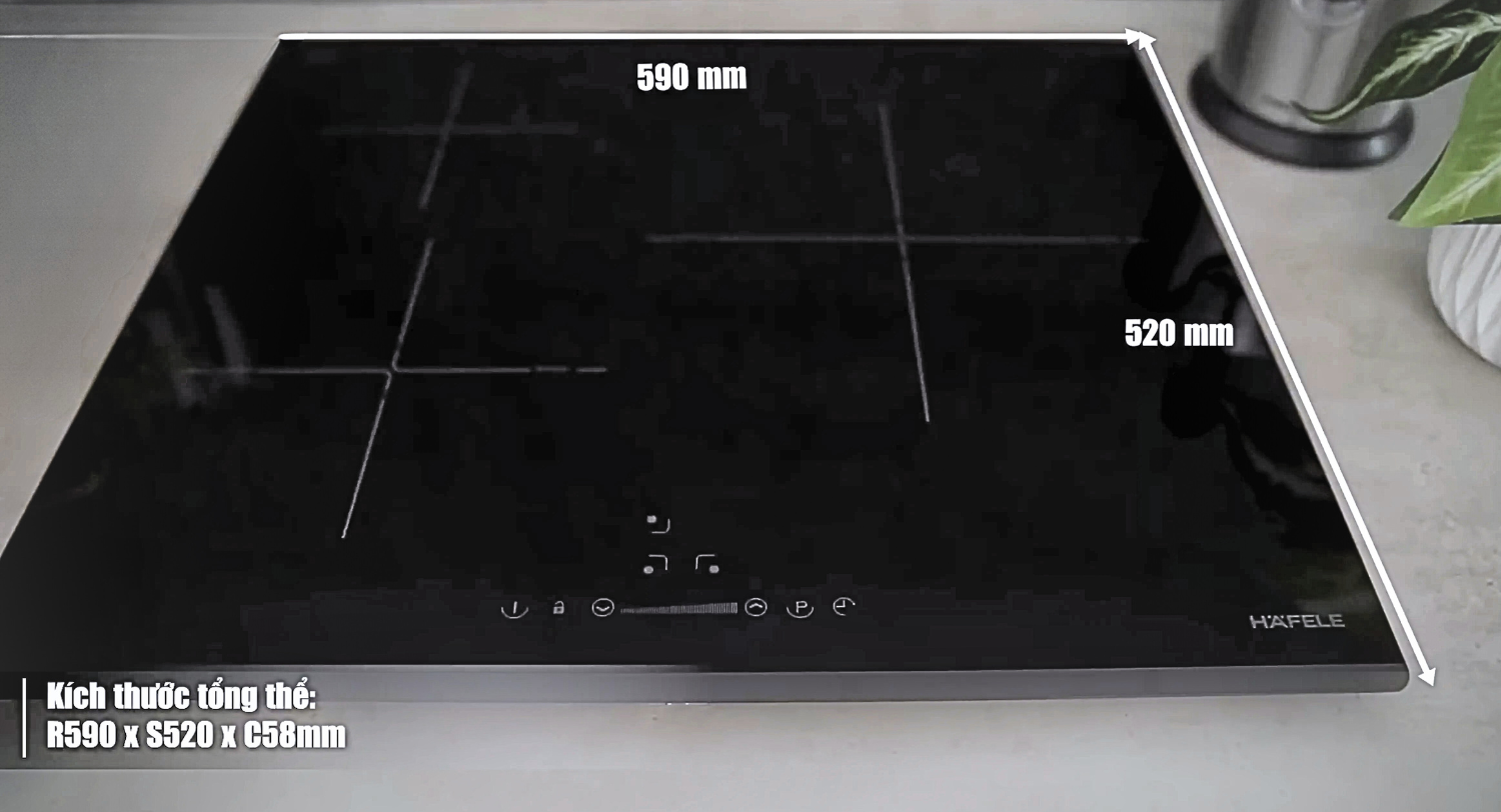 Với kích thước tổng thể 590 x 520 x 58 mm,&nbsp;bếp từ Hafele HC-I603B rất mỏng và tinh gọn