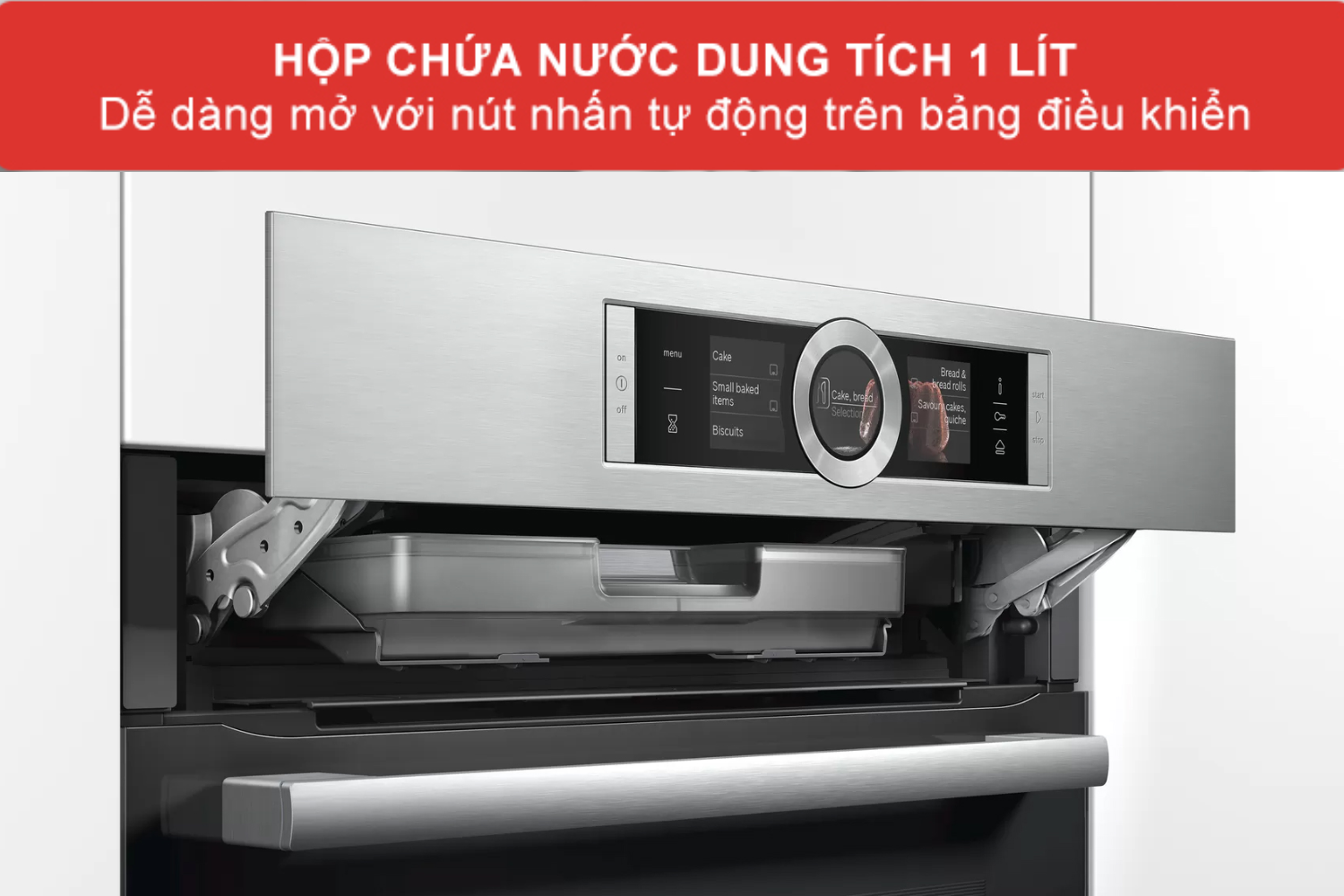 Khay đựng nước dung tích 1 lít đảm bảo đủ nước cho các chức năng hấp trong thời gian dài