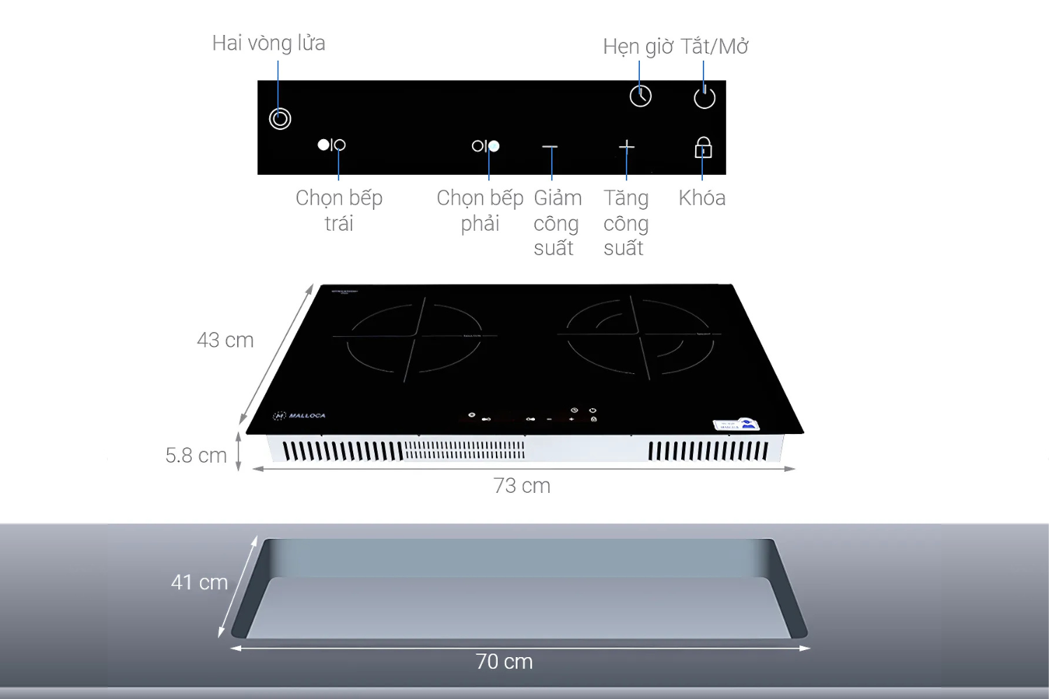 Bếp điện từ Malloca MH-7311 IR được thiết kế để phù hợp với hầu hết các không gian