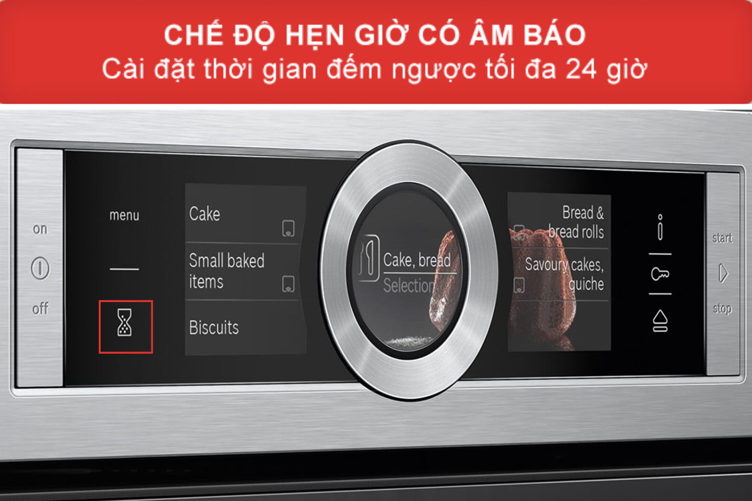 Lò nướng Bosch HSG636BS1 có thể cài đặt thời gian nấu tối đa 24 giờ