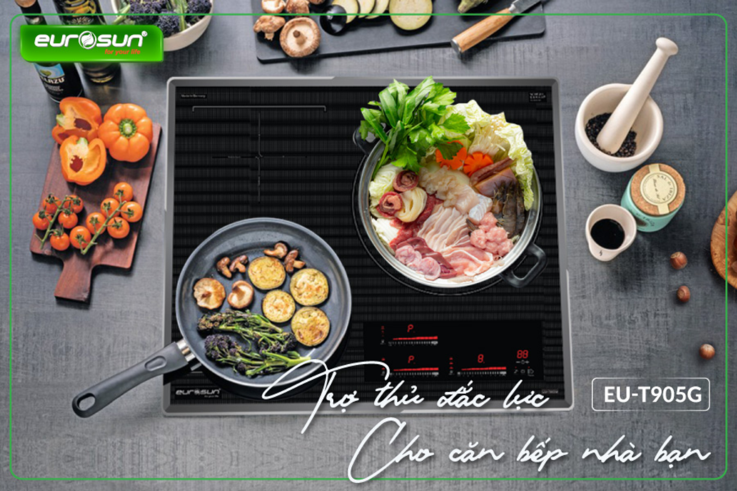 Eurosun EU-T905G thiết kế 3 vùng nấu độc lập