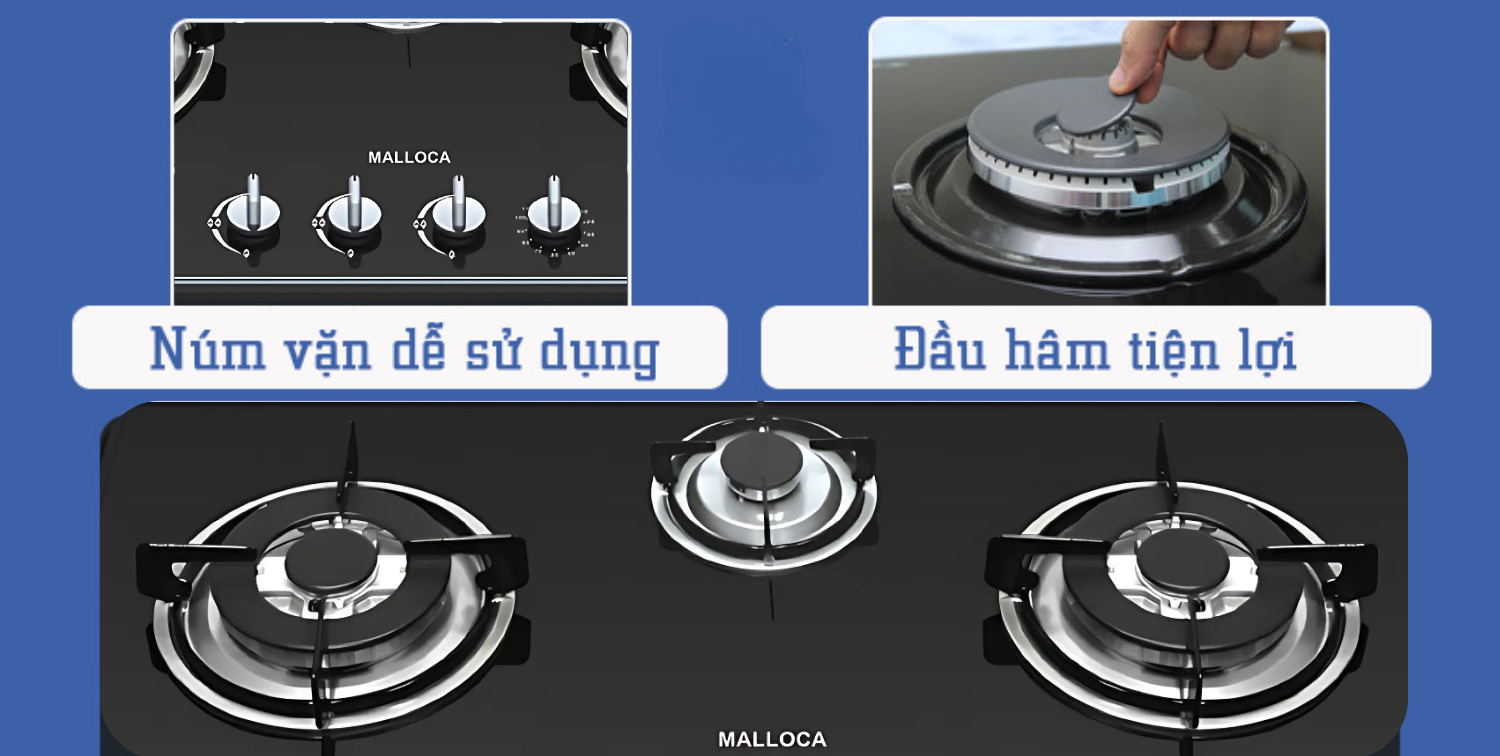 Bếp Gas Malloca AS 930L mang đến trải nghiệm nấu nướng hiệu quả và nhanh chóng với cấu hình 3 vùng nấu