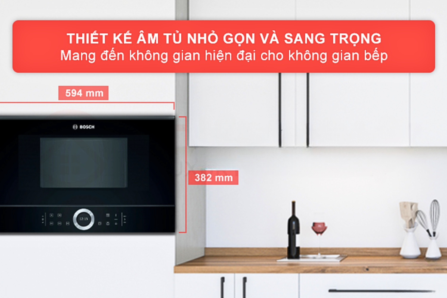 Lò vi sóng Bosch BFL634GB1 Serie 8 được thiết kế theo kiểu dáng âm tủ