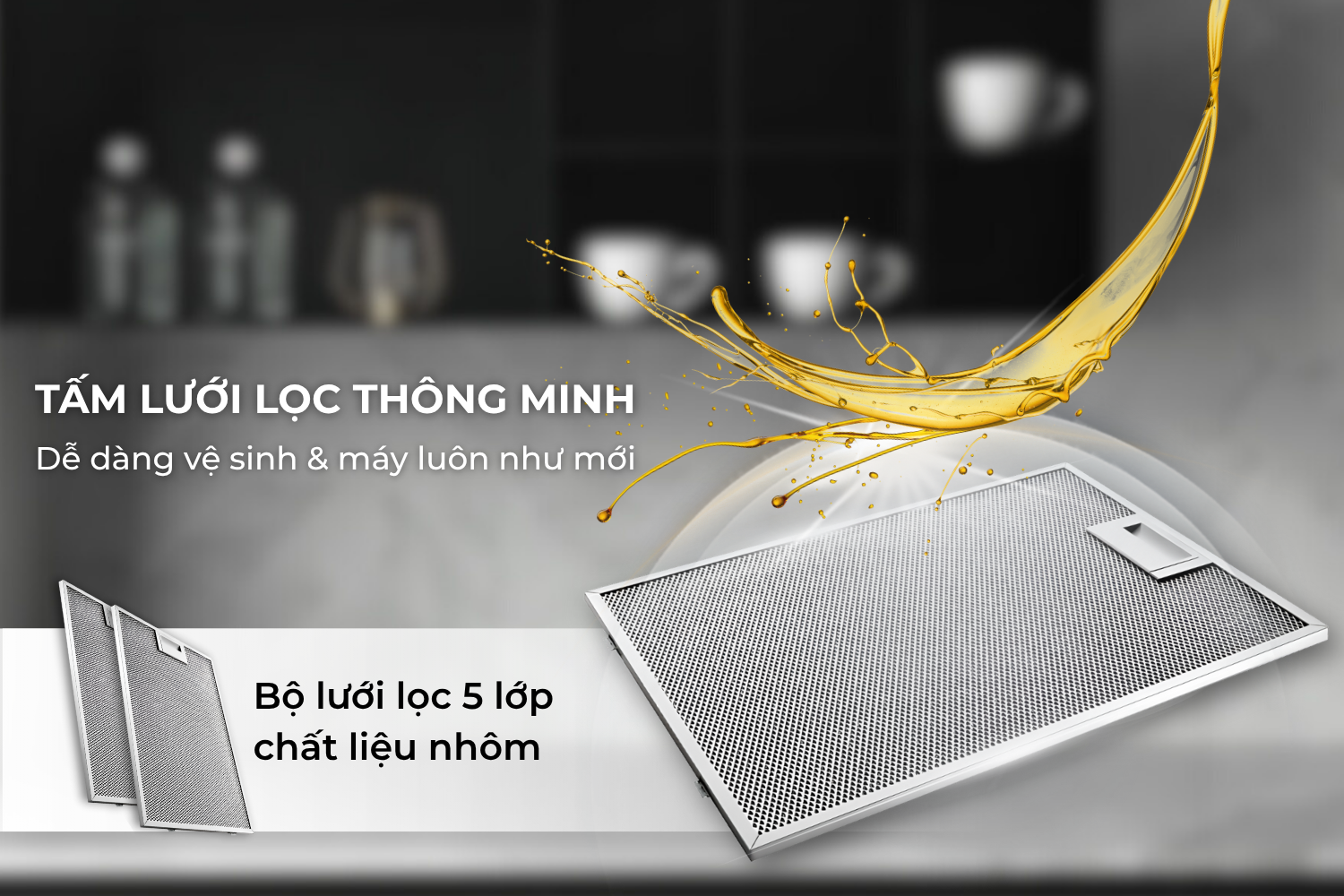 Bộ lọc nhôm 5 lớp – bền bỉ, dễ vệ sinh