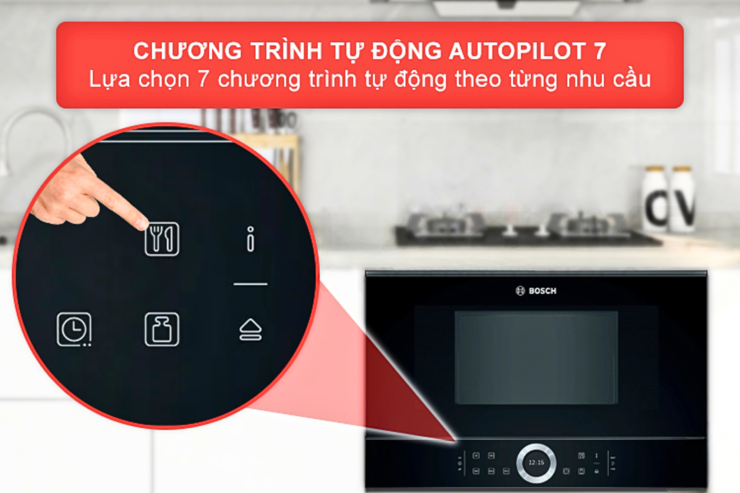 Lò vi sóng Bosch BFL634GB1B tích hợp 7 công thức nấu ăn tự động (AutoPilot)