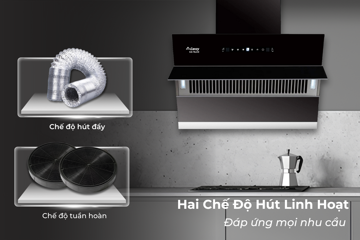 Máy Hút Mùi Kính Vát Canzy CZ 70LCD