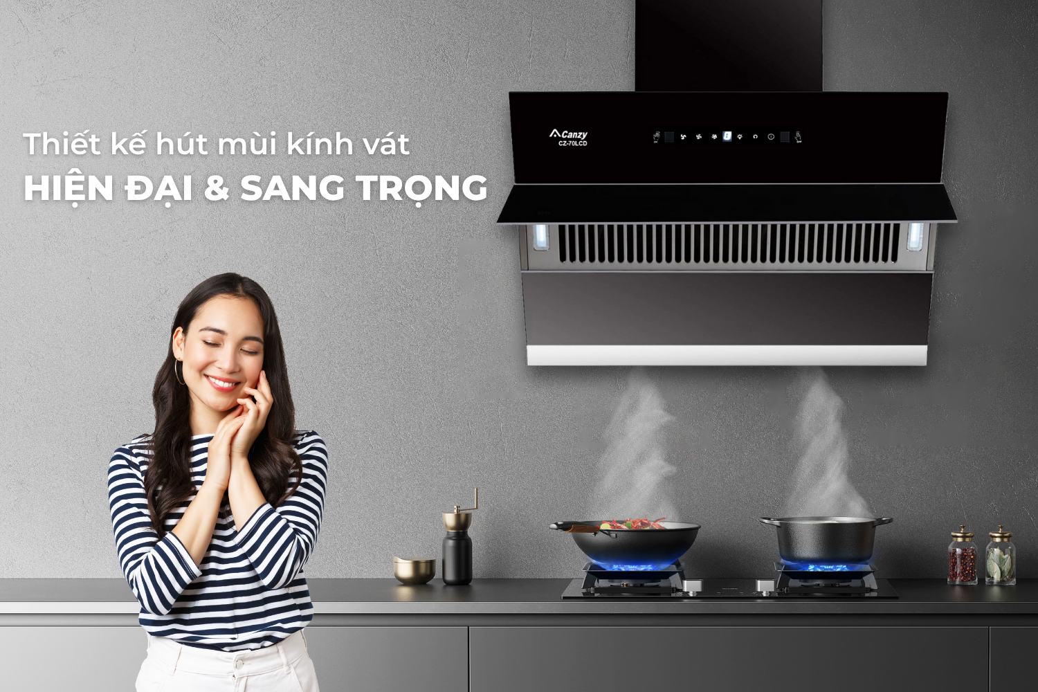 Máy Hút Mùi Kính Vát Canzy CZ 70LCD