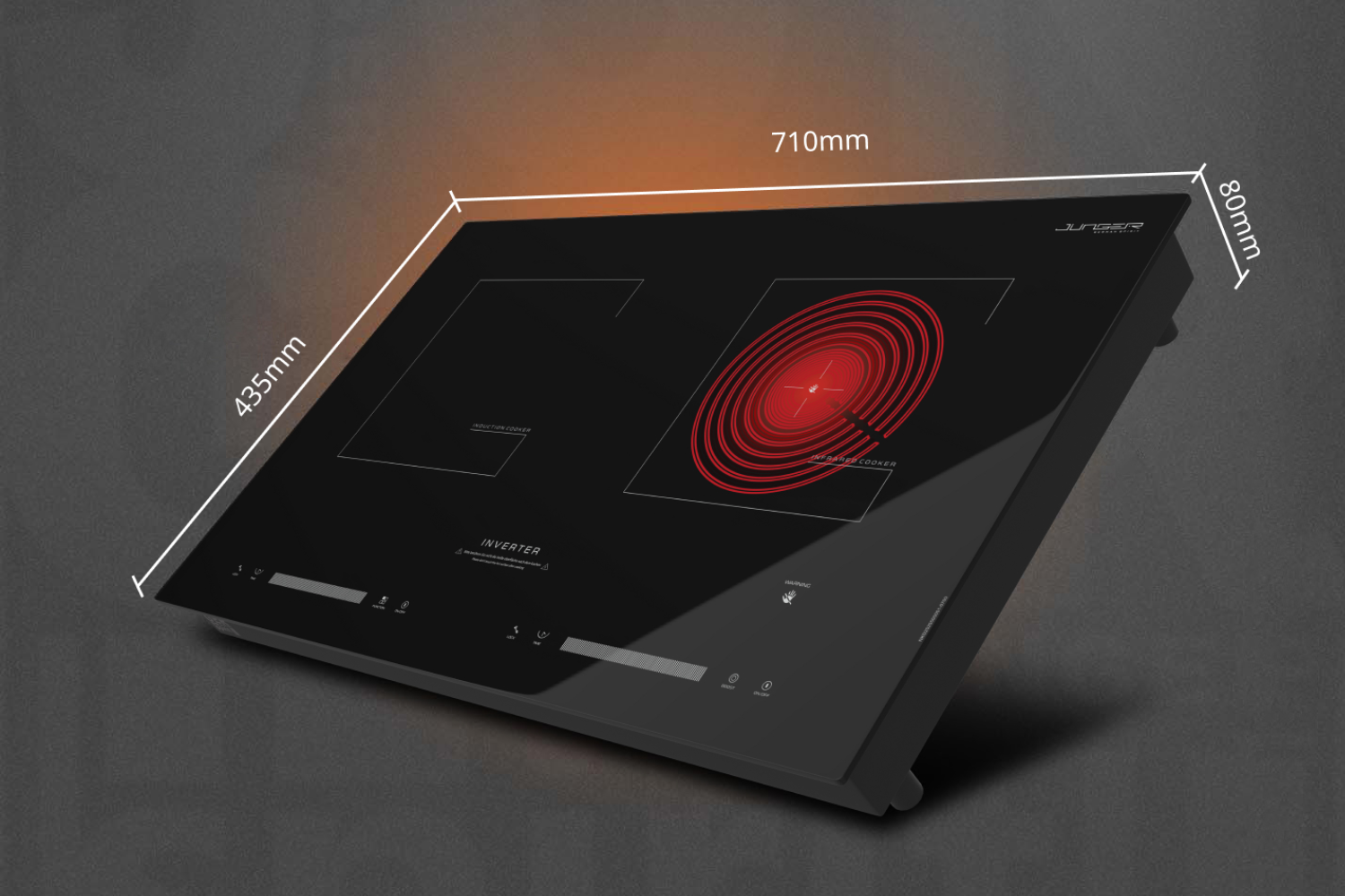 Bếp Điện Từ Kết Hợp Hồng Ngoại Junger NKD-202 | Lắp Âm/Dương 2 Vùng Nấu