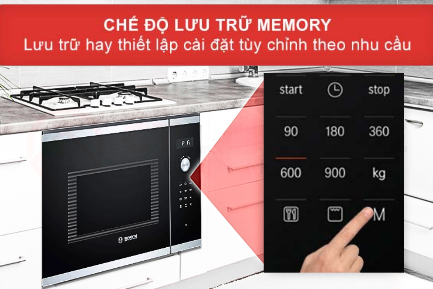 Chức năng ghi nhớ cho phép bạn lưu lại các cài đặt cụ thể (như mức công suất, thời gian nấu)