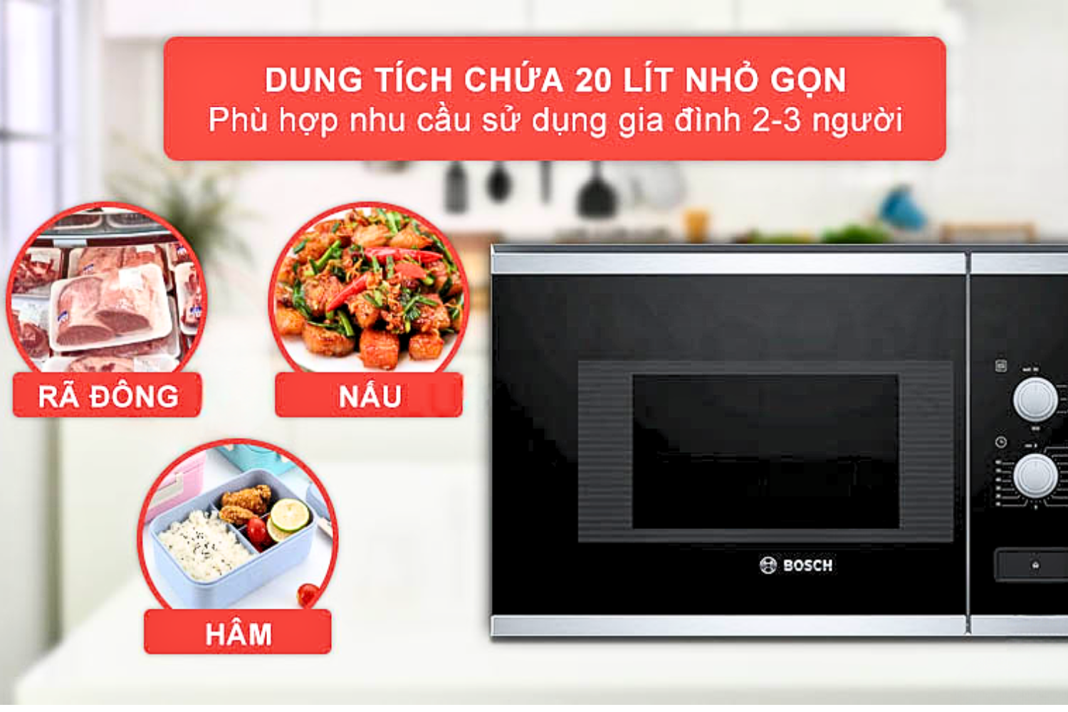 Lò vi sóng Bosch BFL520MS0 là lựa chọn lý tưởng cho những gia đình nhỏ từ 2–3 thành viên