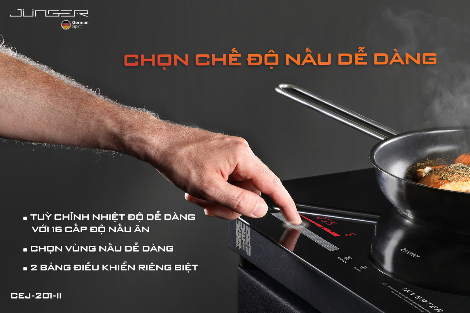 Bếp Từ Đôi Junger CEJ-201-II | Lắp Âm/Dương 2 Vùng Nấu