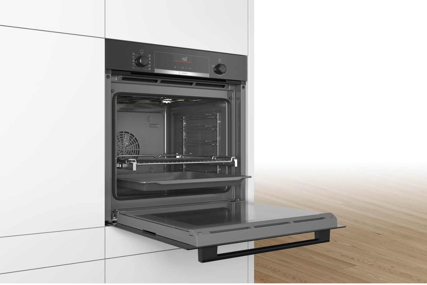 Lò nướng Bosch HBA5360B0K sở hữu&nbsp;mặt kính đen bóng kết hợp&nbsp;khung thép cao cấp