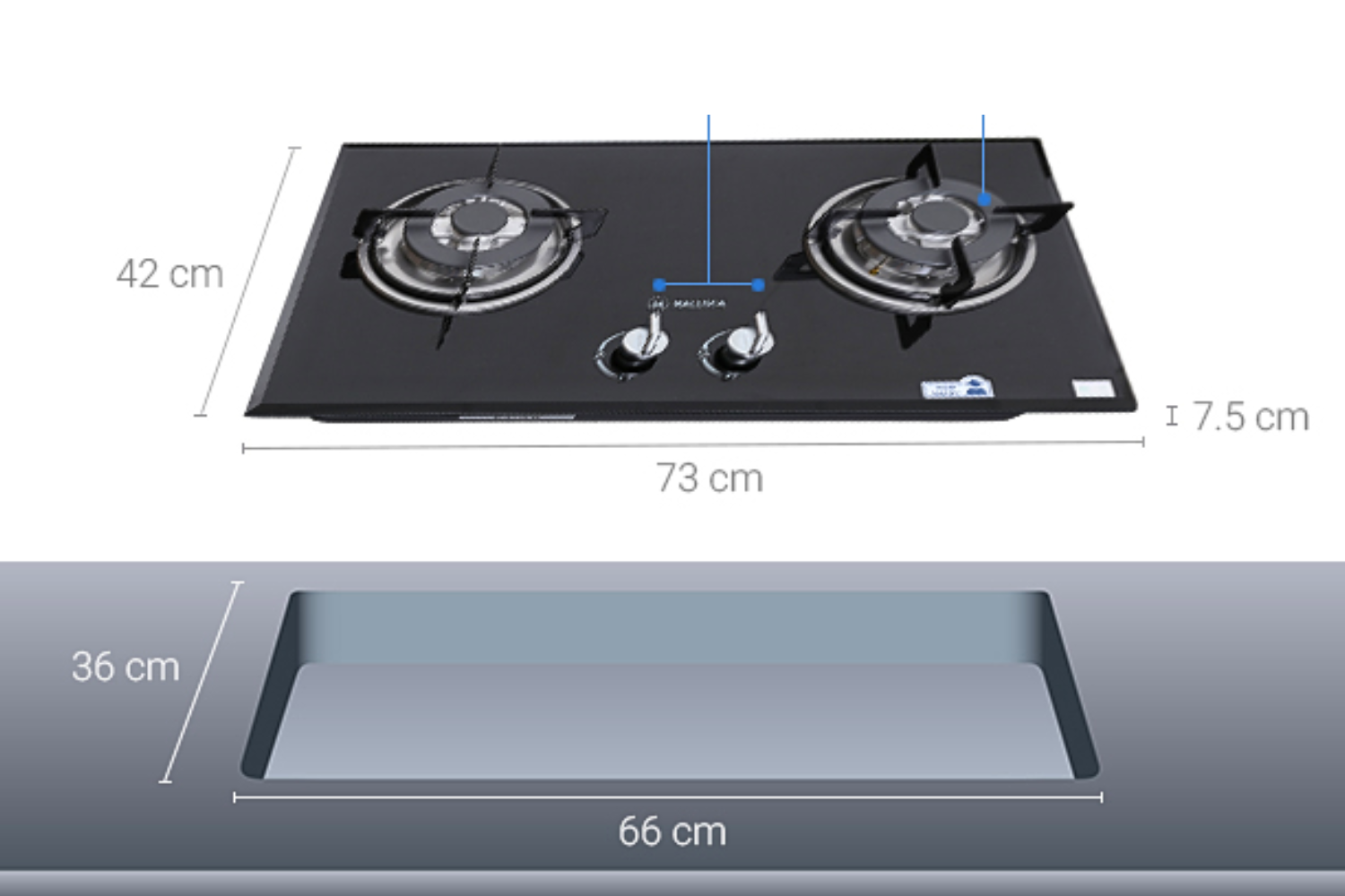 bếp gas âm Malloca GHG 732A NEW được thiết kế để lắp đặt âm bàn hoặc âm tủ bếp,