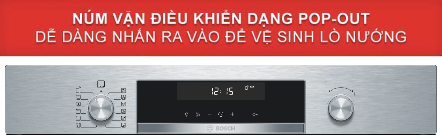 Việc lựa chọn các chương trình và điều chỉnh nhiệt độđược thực hiện thông qua núm vặn inox dạng Pop-out