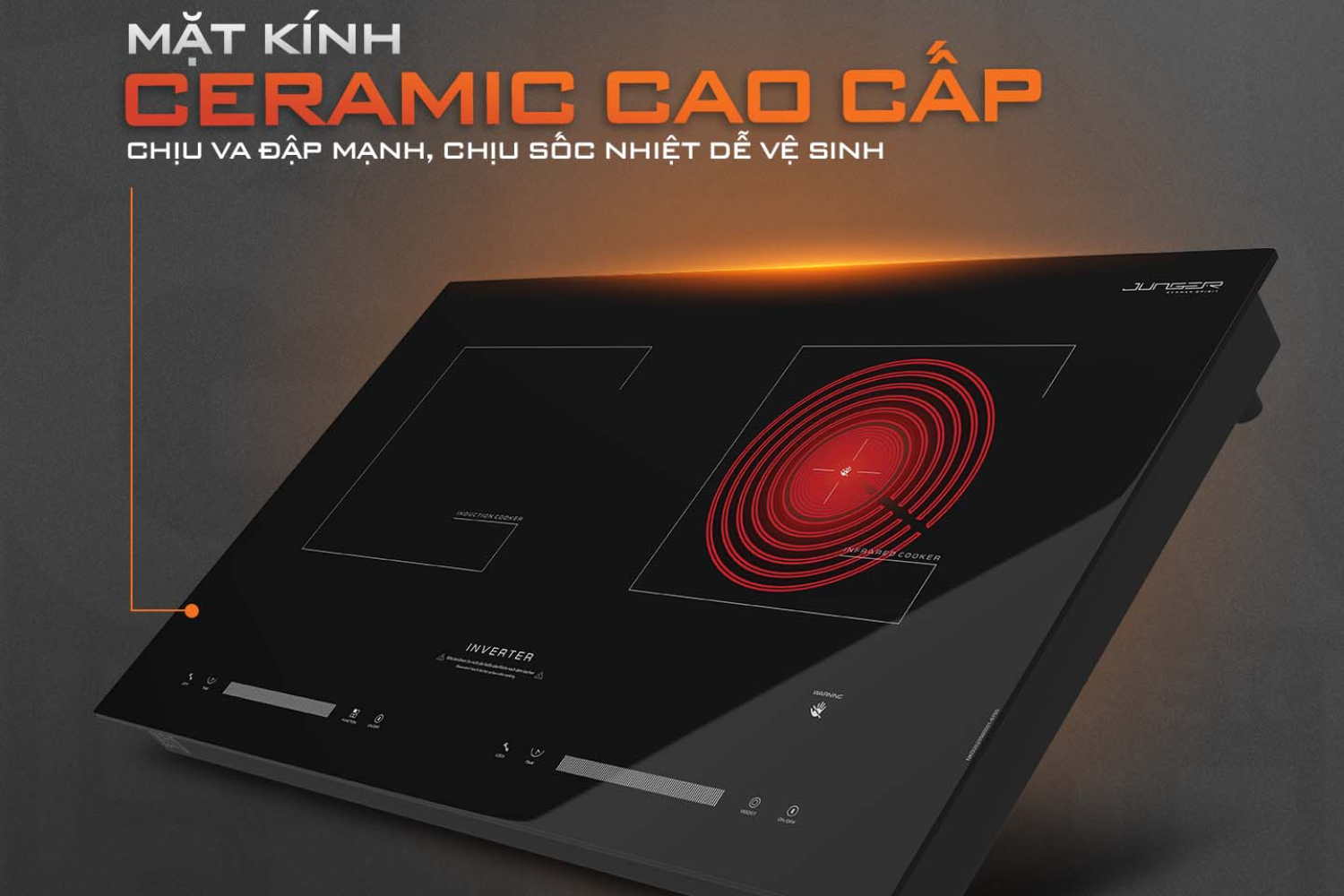 Bếp Điện Từ Kết Hợp Hồng Ngoại Junger NKD-202 | Lắp Âm/Dương 2 Vùng Nấu