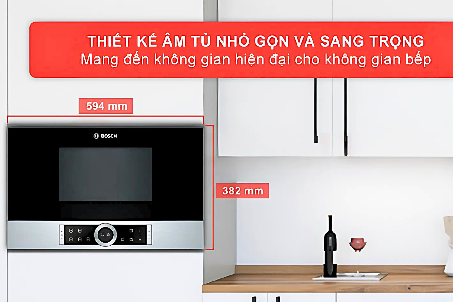 Lò vi sóng Bosch BFL634GS1B giúp tiết kiệm không gian tối đa, đồng thời tạo ra một tổng thể gọn gàng