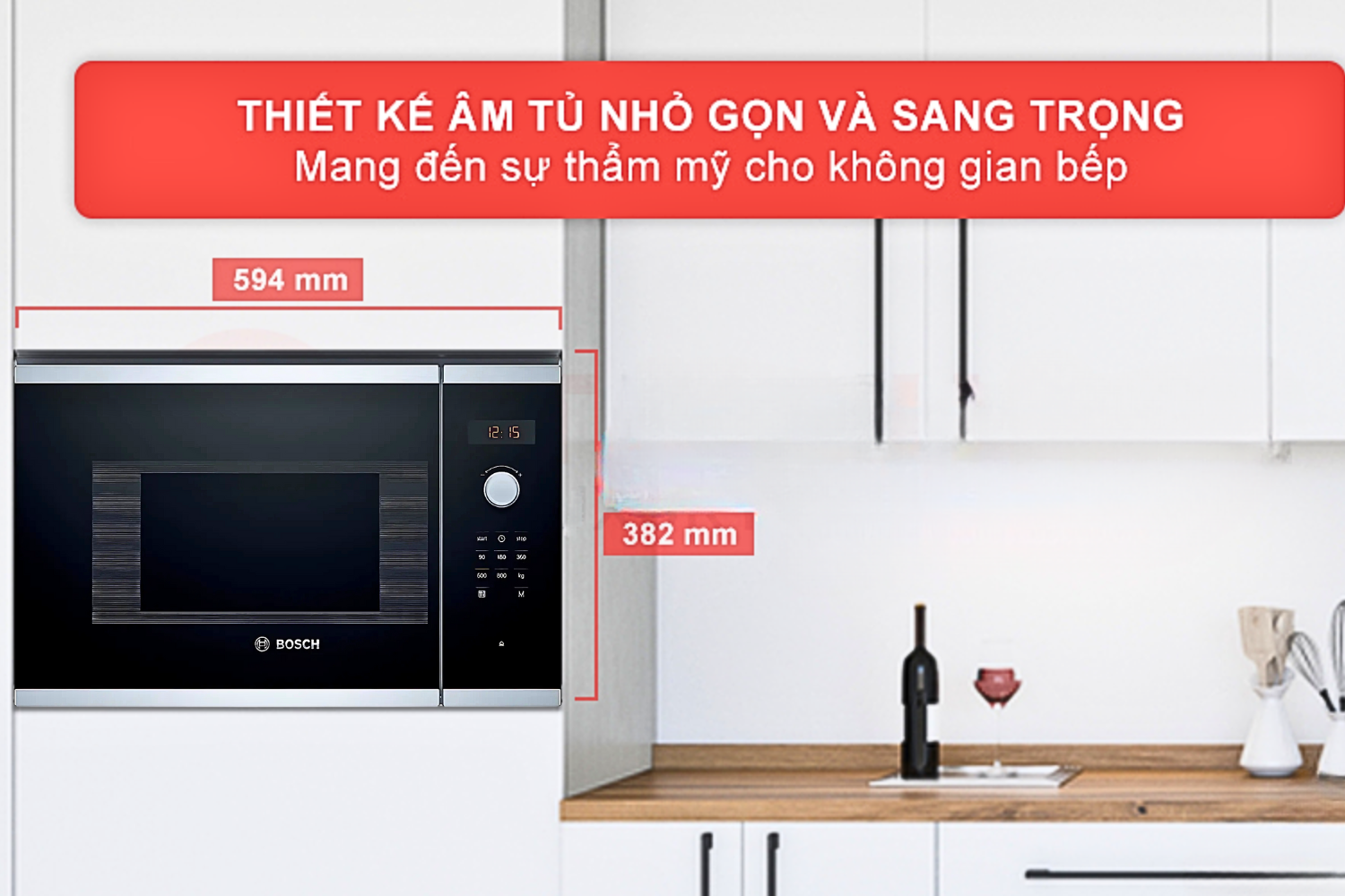 Lò vi sóng Bosch BFL523MS0H Serie 4 có thiết kế âm bếp gọn gàng, hiện đại