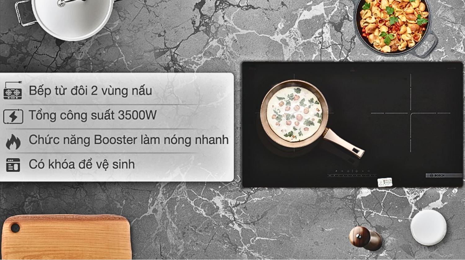 Bếp từ Bosch PPI8256EVN Series 4 được trang bị công nghệ cảm ứng từ hiện đại