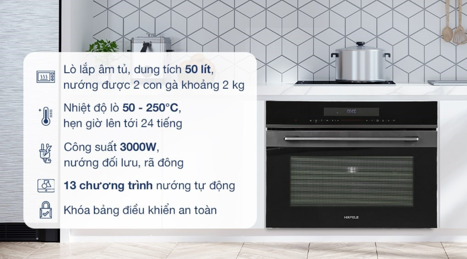 Lò nướng Hafele HCO-8T50A (538.01.431) tích hợp nướng và vi sóng chỉ trong một thiết bị âm tủ duy nhất