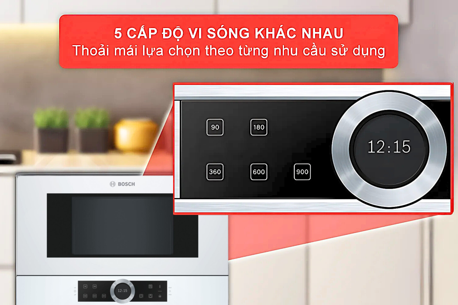 Lò vi sóng Bosch BFL634GW1&nbsp;cung cấp 5 mức công suất khác nhau