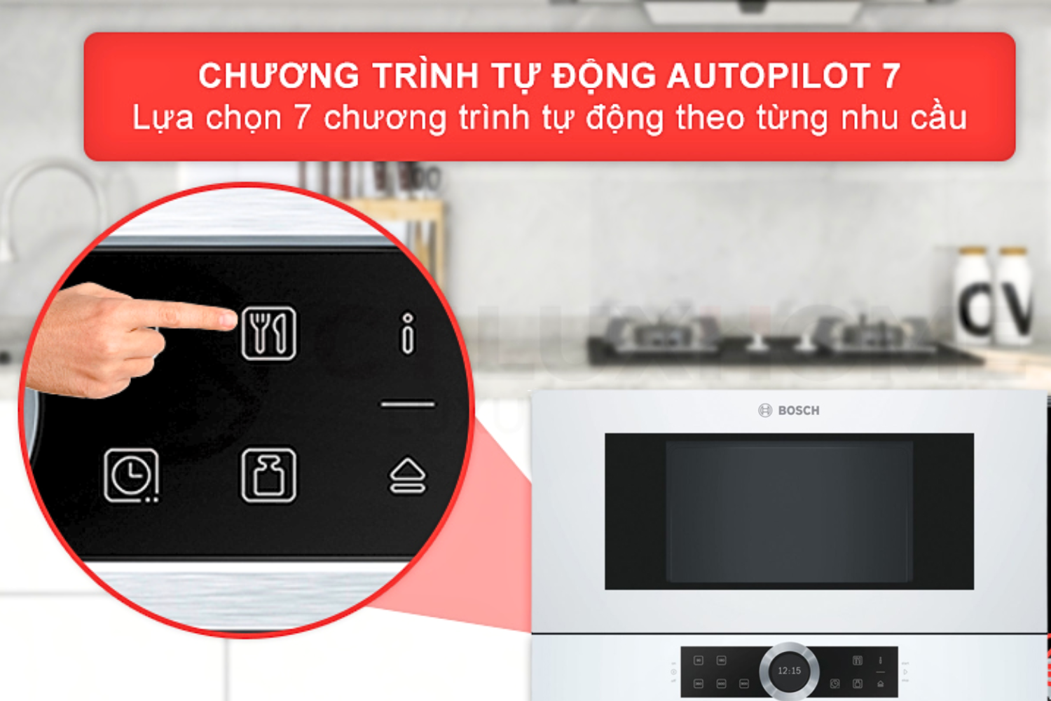 Lò được lưu trữ sẵn 7 công thức nấu ăn và tự động rã đông theo trọng lượng