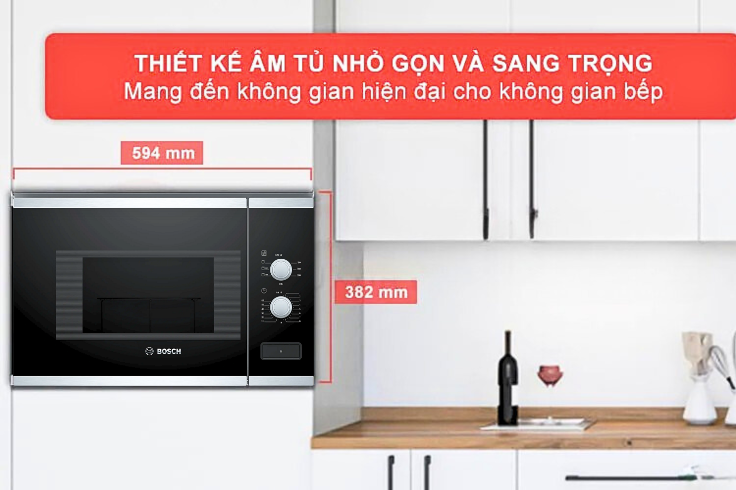 Được thiết kế với kích thước tối ưu, lò vi sóng Bosch BEL520MS0K giúp việc tích hợp vào không gian bếp