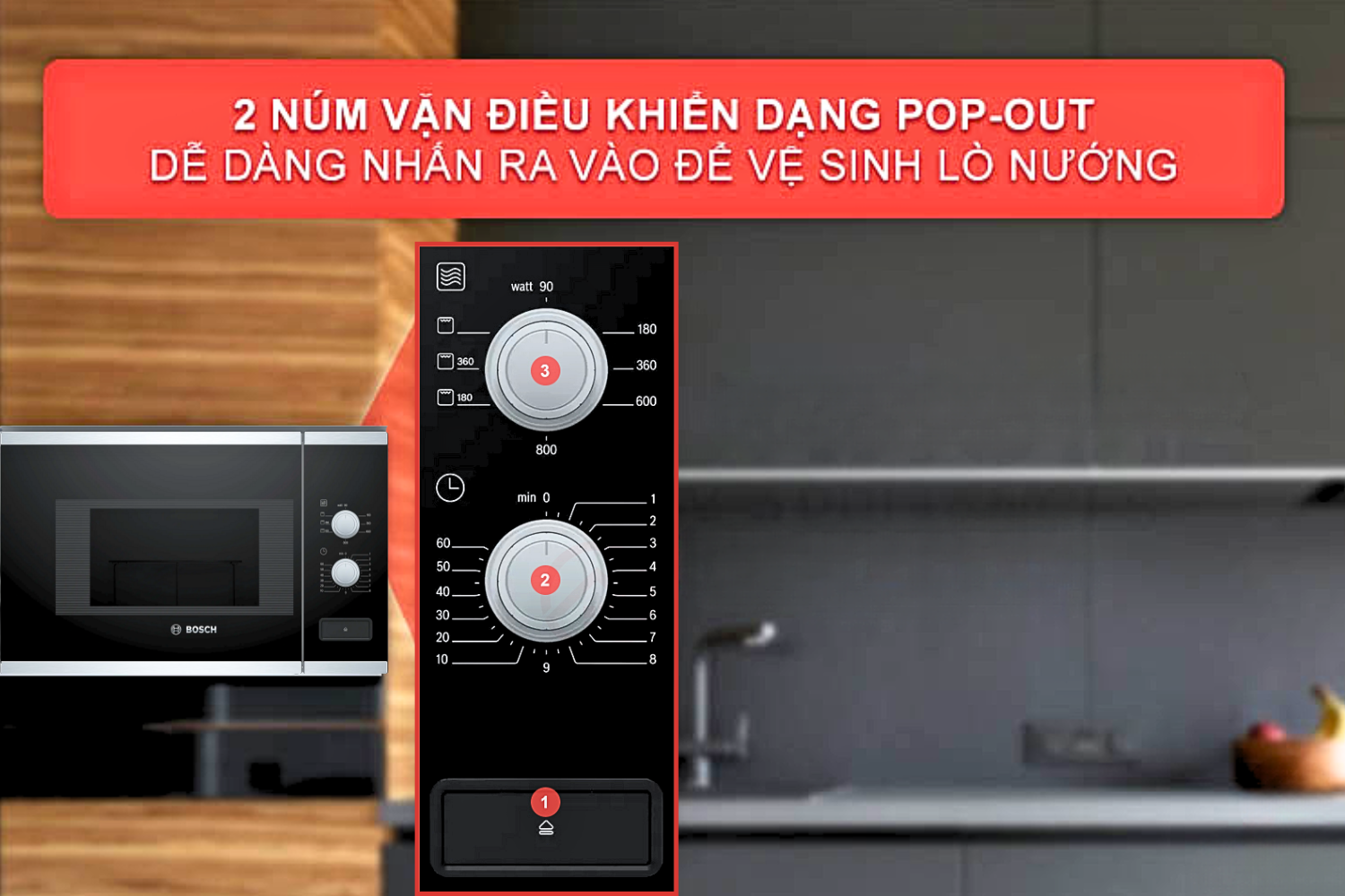 Lò vi sóng Bosch BEL520MS0K điều khiển bằng núm xoay Pop out mới lạ, tiện lợi