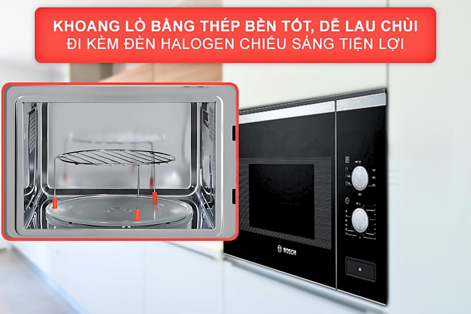 Bên trong khoang lò được làm từ thép không gỉ nổi tiếng về độ bền và khả năng chịu nhiệt