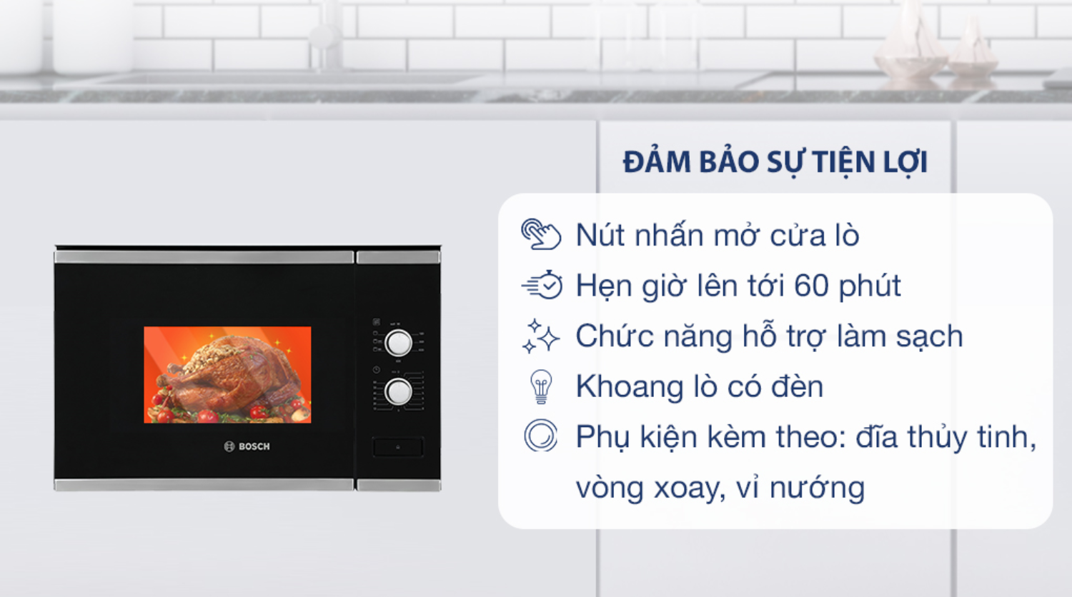 Nâng tầm trải nghiệm nấu nướng với lò vi sóng âm tủ Bosch BEL520MS0K Serie 4