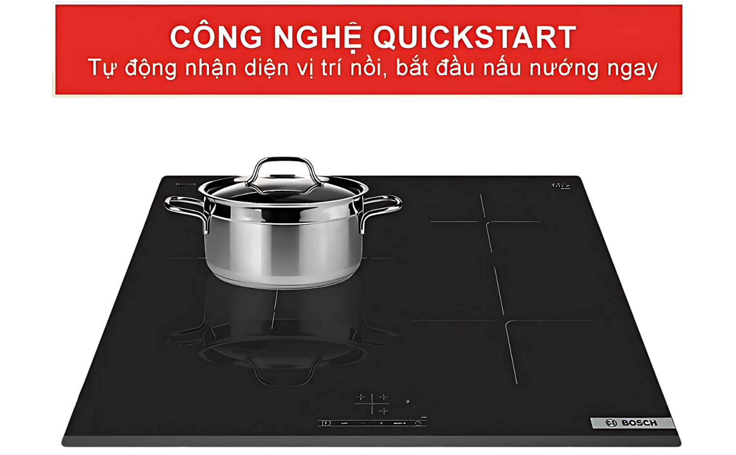 Bếp từ 3 vùng nấu Bosch PUJ63KBB5E hoạt động theo nguyên lý cảm ứng từ