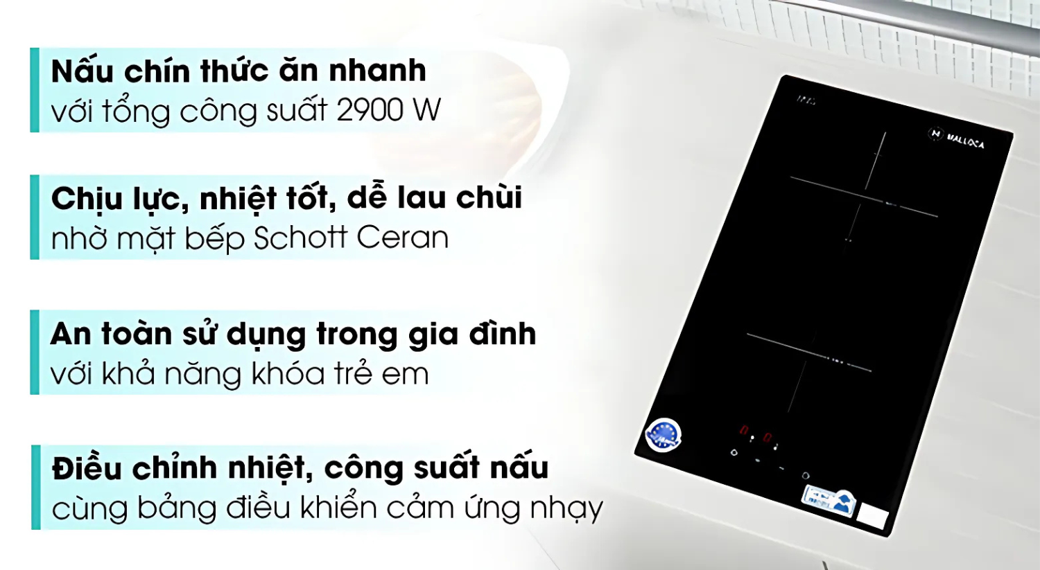 Bếp điện Malloca MDI 302 tích hợp các công nghệ thông minh