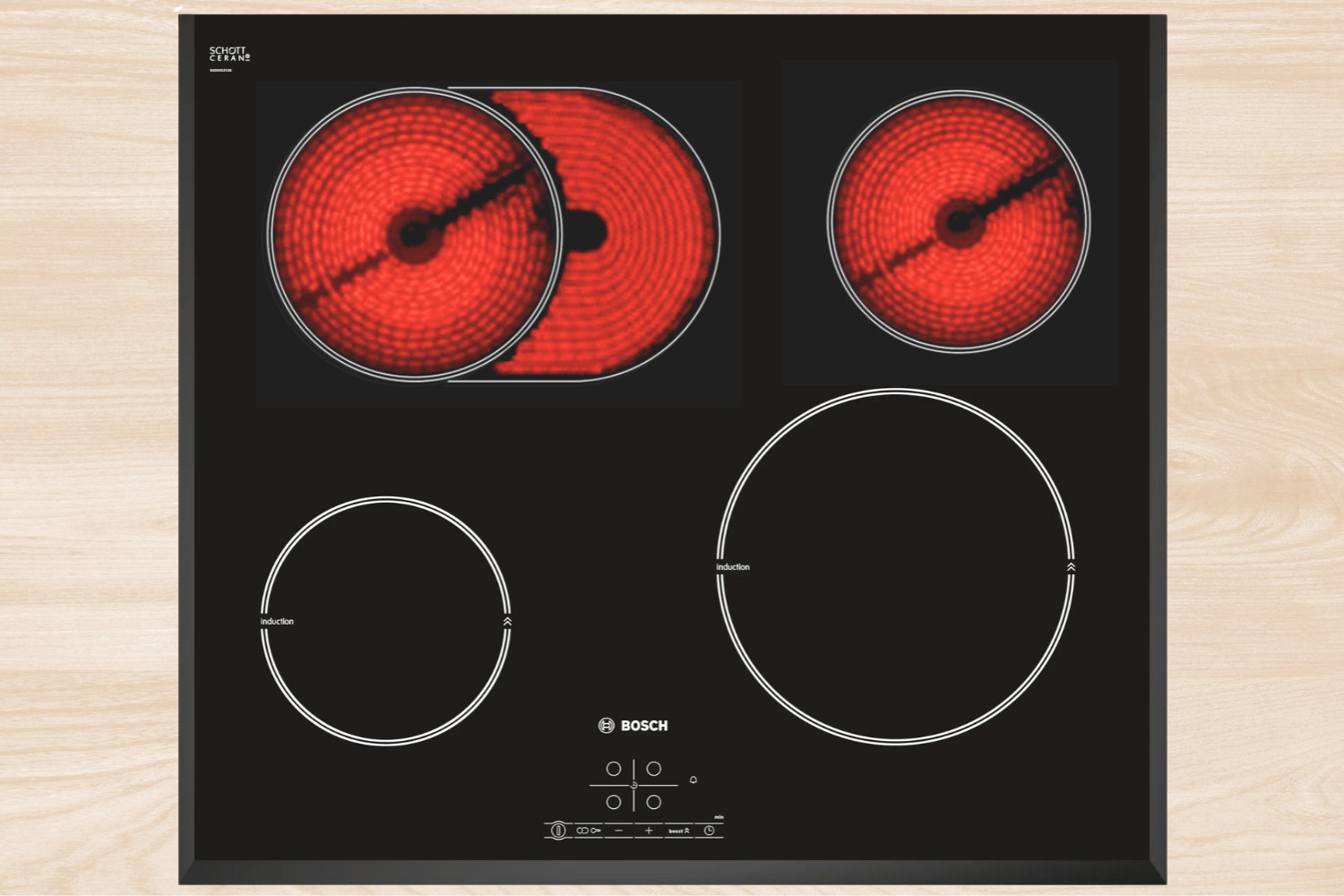 Bếp kết hợp có cả vùng nấu từ và vùng nấu hồng ngoại trên cùng một thiết bị