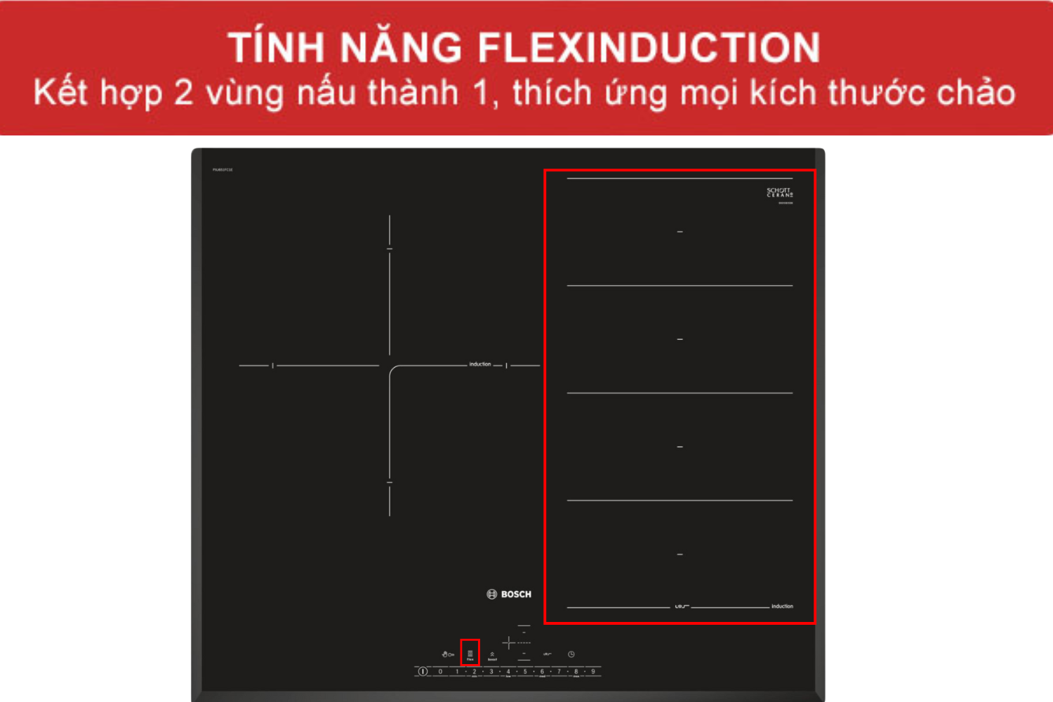 Vùng nấu linh hoạt FlexInduction thoải mái nấu nướng với bất kỳ dụng cụ nào