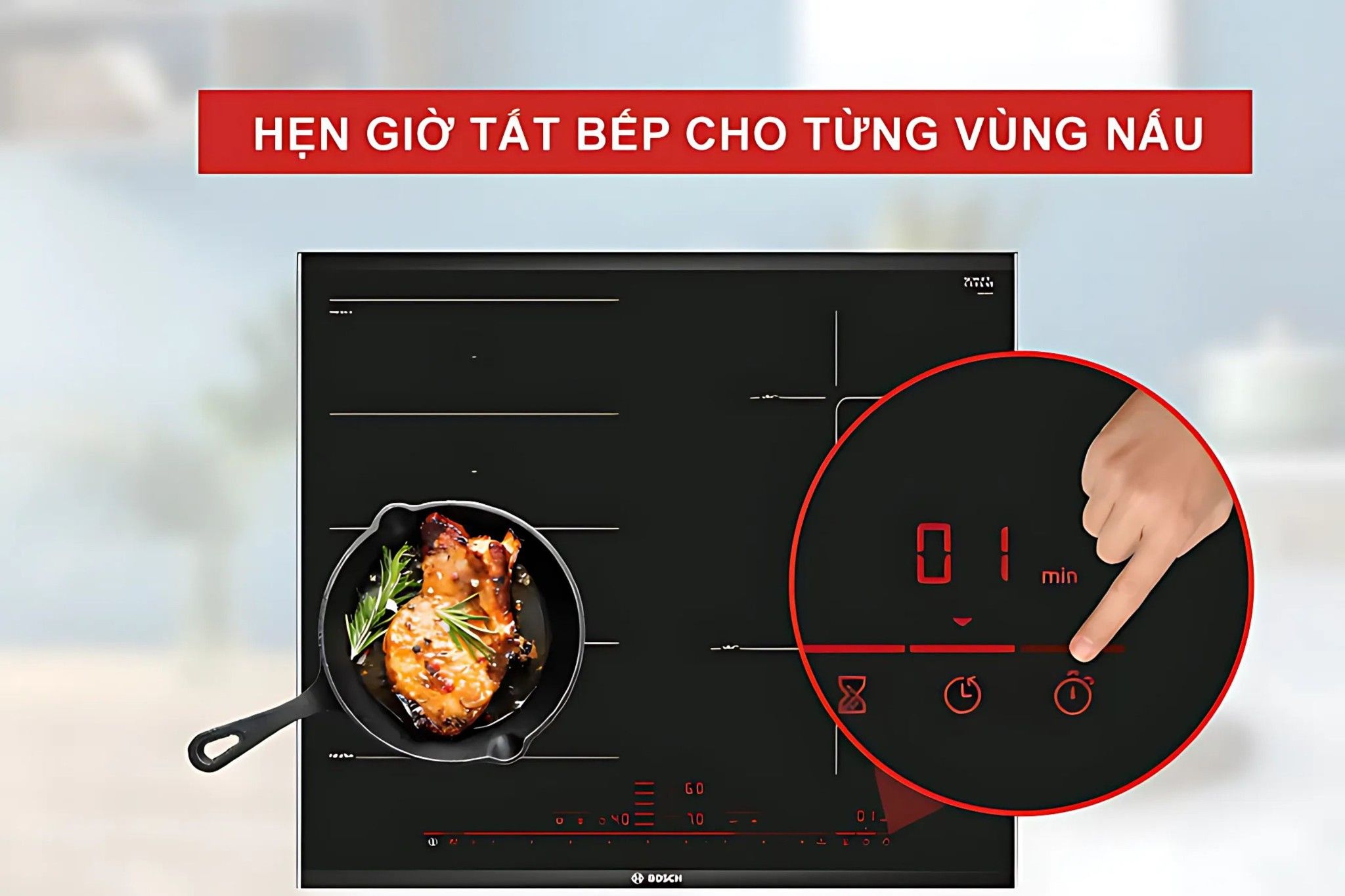 Bosch PXE675DC1E cho phép hẹn giờ tắt - nấu linh hoạt