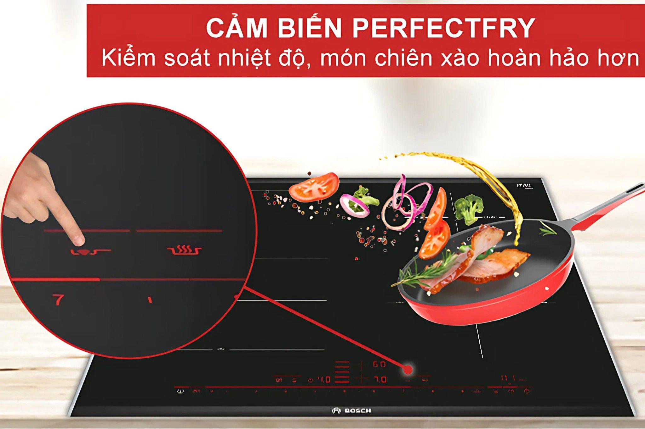 Bếp từ Bosch PXE675DC1E trang bị cảm biến chiên xào PerfectFry