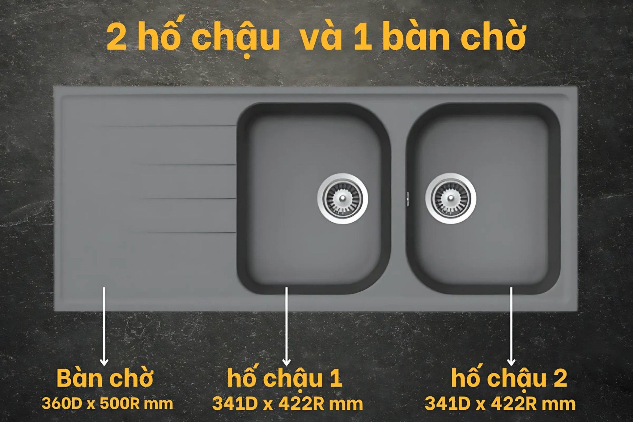 Cấu tạo hai hố rộng rãi tích hợp bàn chờ tiện lợi