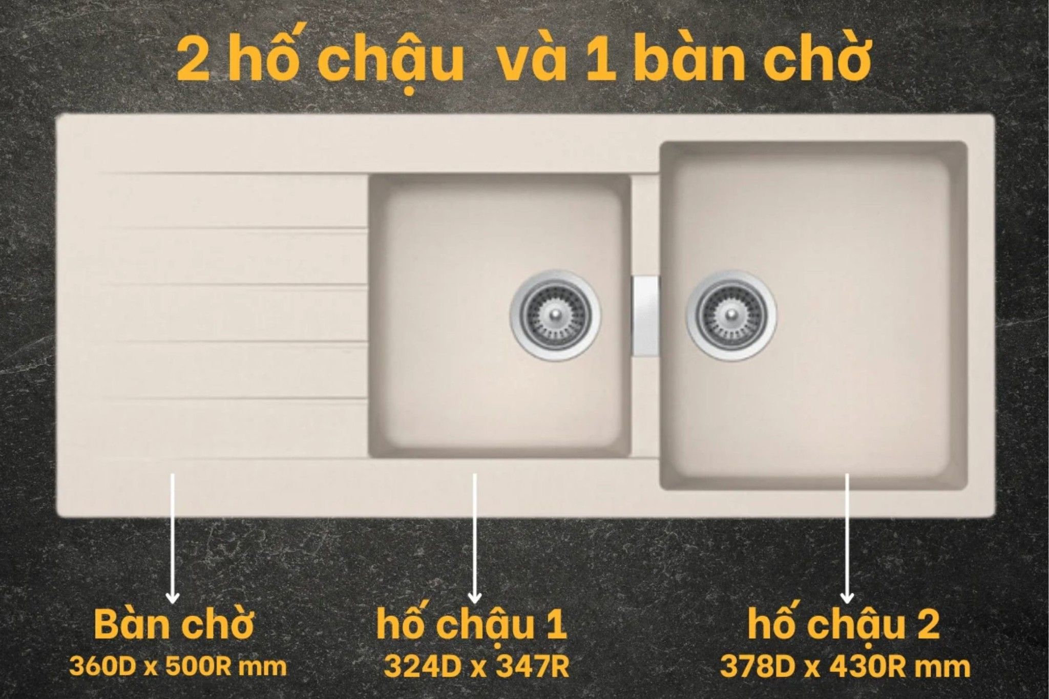 Thiết kế 2 hố có kích thước khác nhau cùng bàn chờ tiện lợi