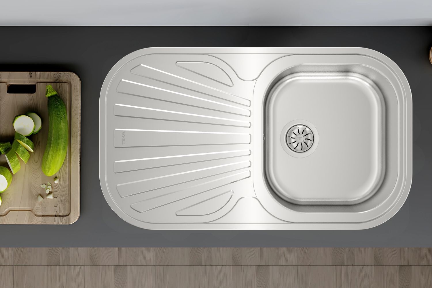 Chậu rửa bát Teka STYLO 1B 1D trang bị bàn chờ có thể đảo chiều linh hoạt