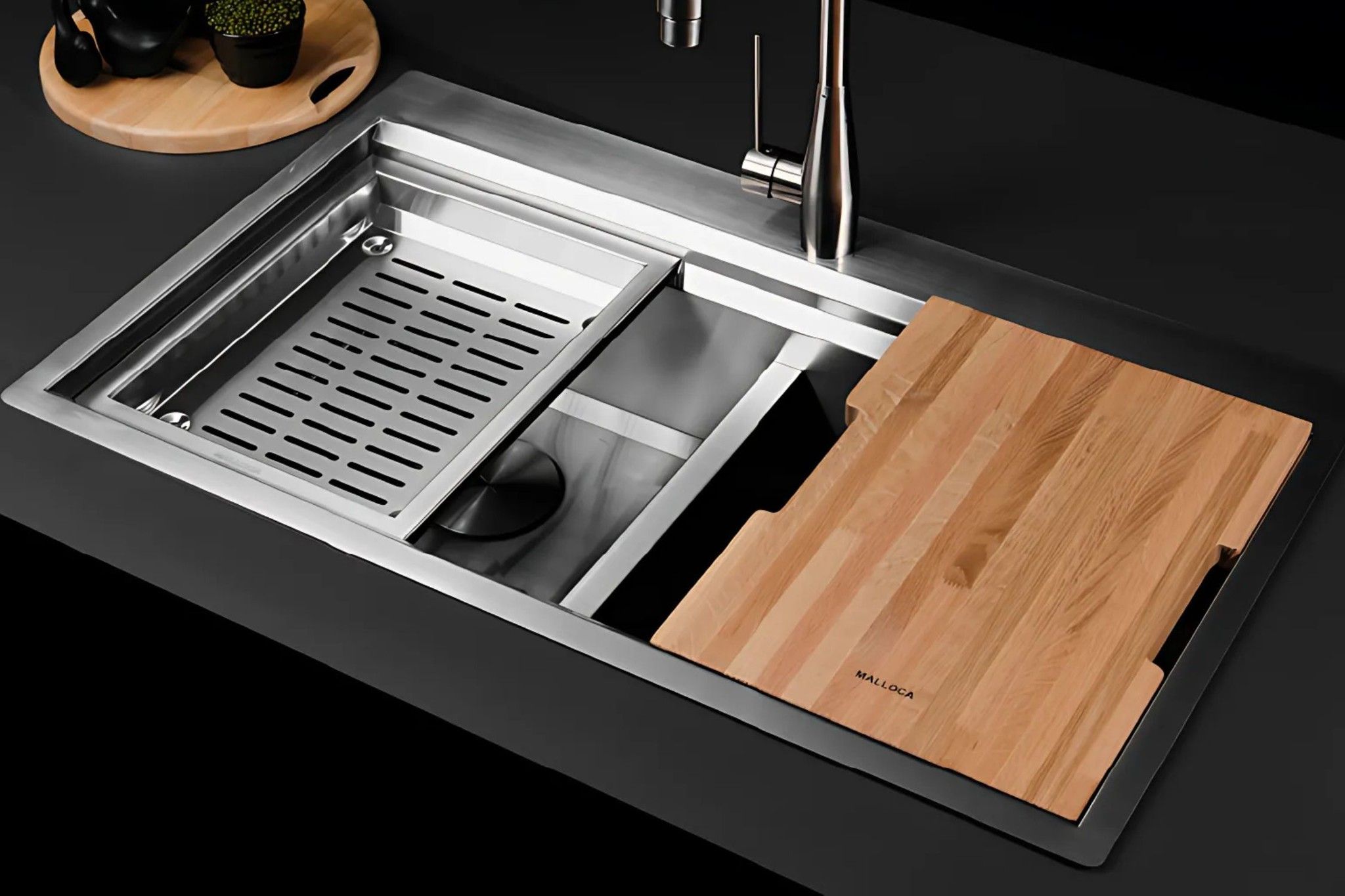 Slide MS 862 trang bị thớt gỗ và rổ inox tiện lợi