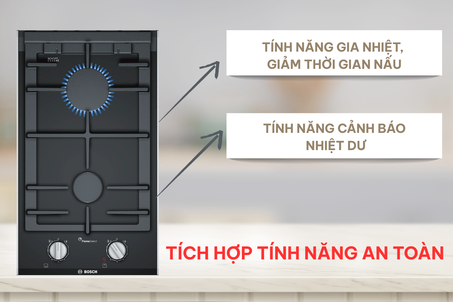 Bếp Gas 2 Vùng Nấu Bosch PRB3A6D70 có tính năng an toàn