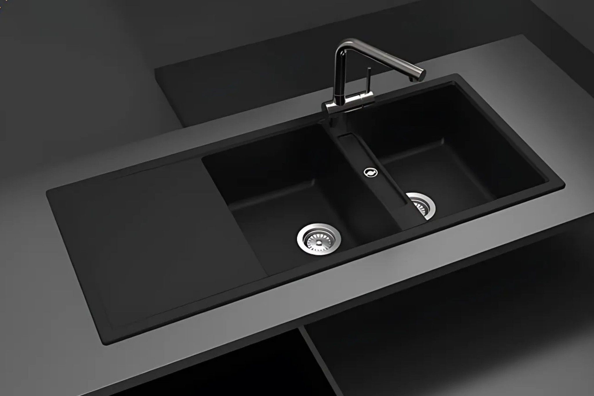 Thiết kế hiện đại với tông màu đen giúp căn bếp trở nên sang trọng hơn