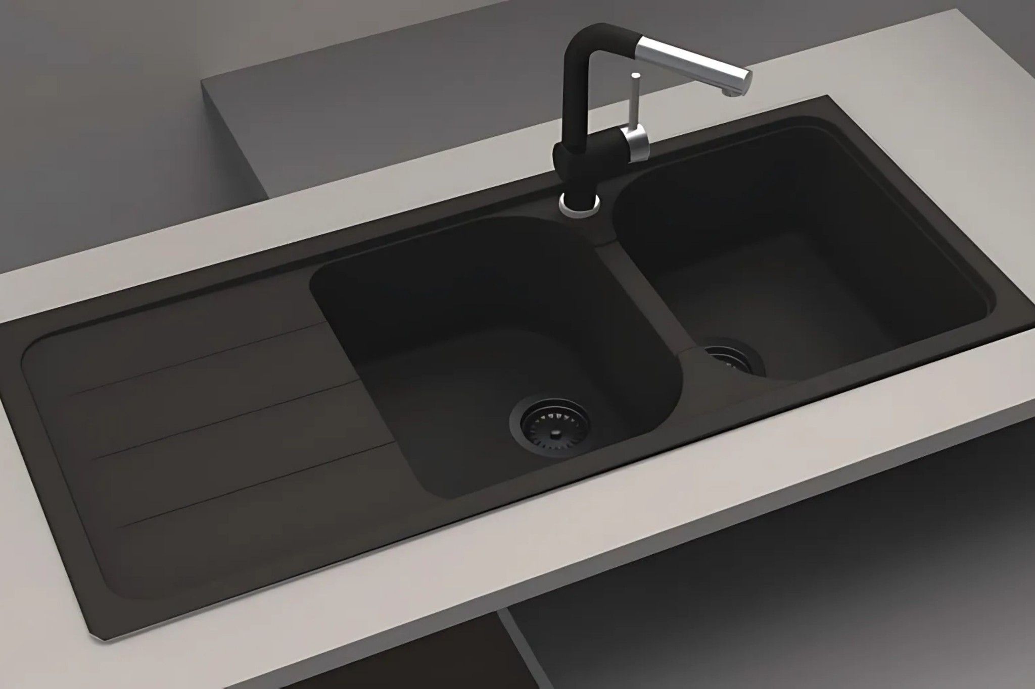 Sắc đen tuyền giúp bồn rửa trở nên sang trọng, tinh tế